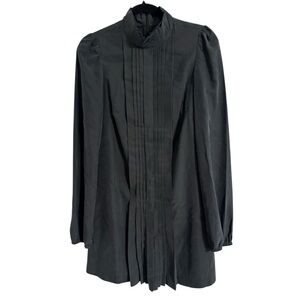Sisley Pleated High-Neck Long Sleeve Dress in Dark Charcoal Grey Size S EUC